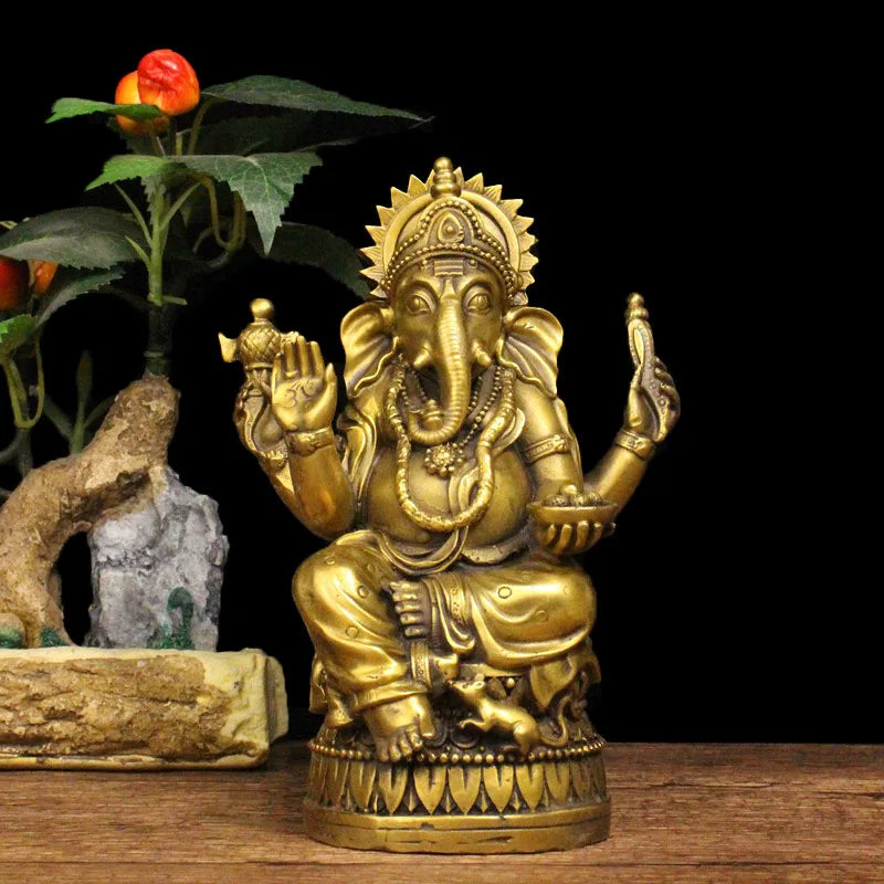 Southeast Asia HOME Company SHOP CAR Talisman Thailand Elephant GOD GANESH Ganesa Mammon God of wealth FENG SHUI BRASS statue