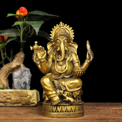 Southeast Asia HOME Company SHOP CAR Talisman Thailand Elephant GOD GANESH Ganesa Mammon God of wealth FENG SHUI BRASS statue