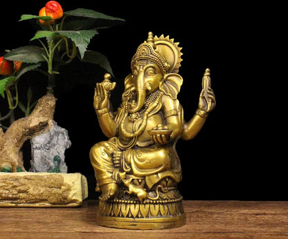 Southeast Asia HOME Company SHOP CAR Talisman Thailand Elephant GOD GANESH Ganesa Mammon God of wealth FENG SHUI BRASS statue