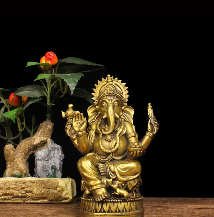 Southeast Asia HOME Company SHOP CAR Talisman Thailand Elephant GOD GANESH Ganesa Mammon God of wealth FENG SHUI BRASS statue