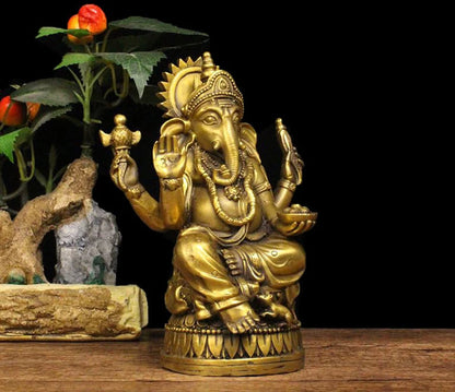 Southeast Asia HOME Company SHOP CAR Talisman Thailand Elephant GOD GANESH Ganesa Mammon God of wealth FENG SHUI BRASS statue