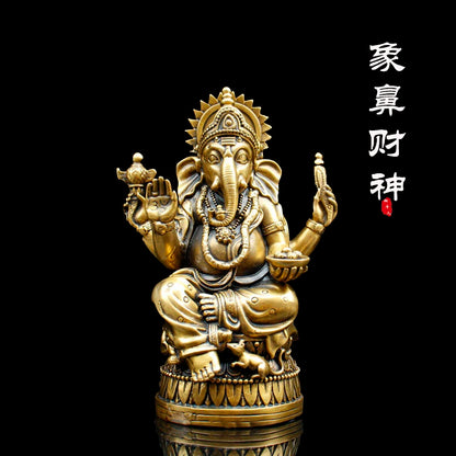 Southeast Asia HOME Company SHOP CAR Talisman Thailand Elephant GOD GANESH Ganesa Mammon God of wealth FENG SHUI BRASS statue