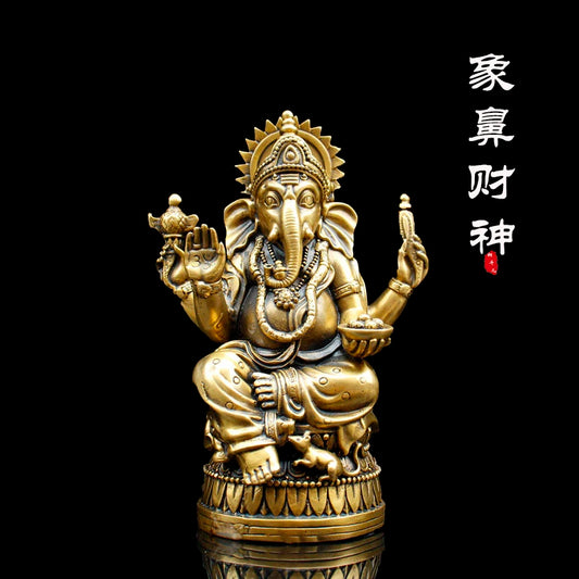 Southeast Asia HOME Company SHOP CAR Talisman Thailand Elephant GOD GANESH Ganesa Mammon God of wealth FENG SHUI BRASS statue