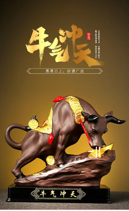 Southeast Asia HOME SHOP TOP decorative ART Bring wealth money GOOD LUCK  Fortune cow bull Ceramic Sculpture Incense Statue
