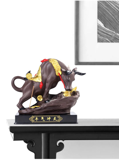 Southeast Asia HOME SHOP TOP decorative ART Bring wealth money GOOD LUCK  Fortune cow bull Ceramic Sculpture Incense Statue
