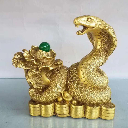 Southeast Asia Thailand HOME office SHOP thriving business GOOD LUCK Mascot golden Wealth Cobra snake God Brass statue