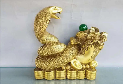 Southeast Asia Thailand HOME office SHOP thriving business GOOD LUCK Mascot golden Wealth Cobra snake God Brass statue