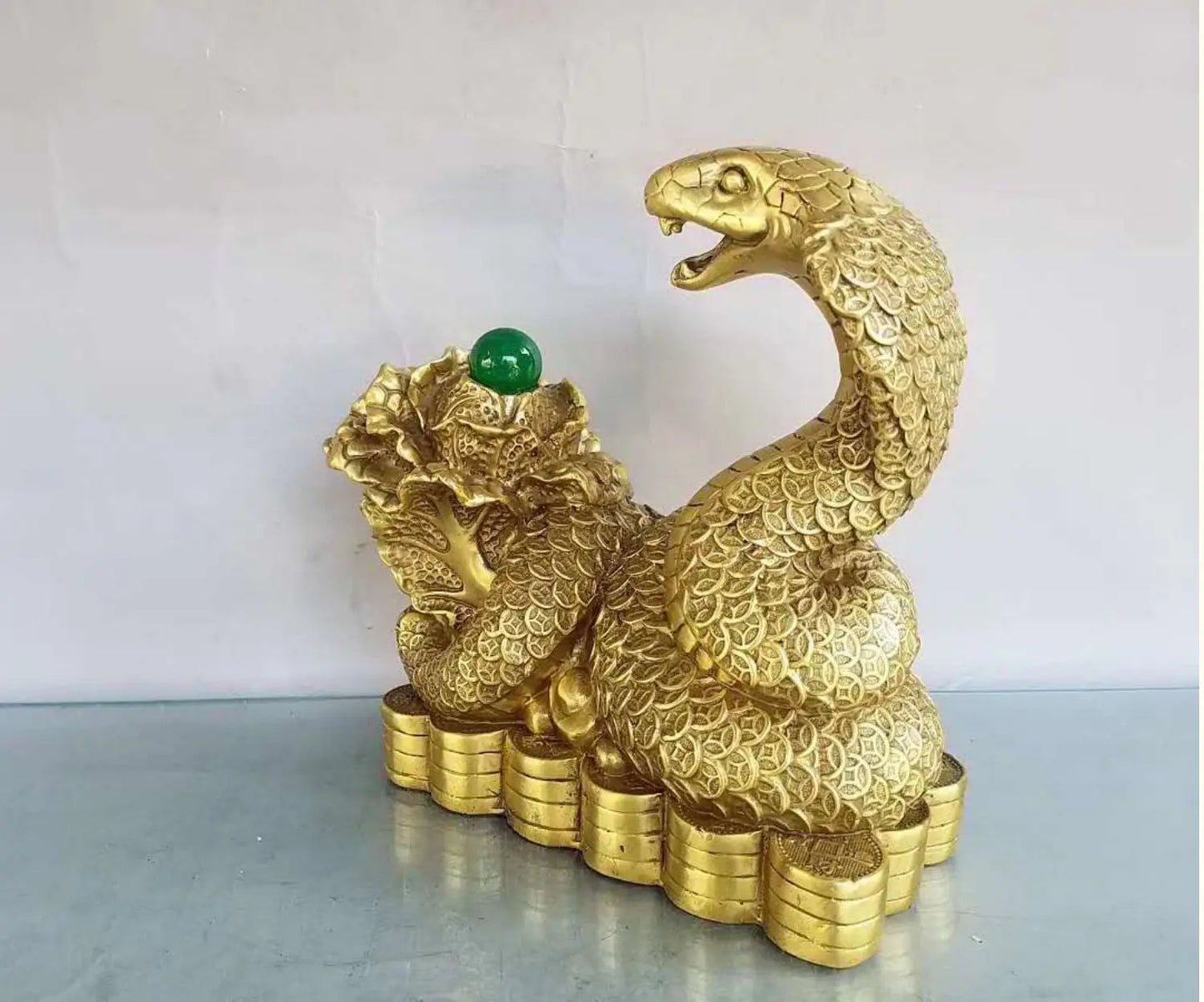 Southeast Asia Thailand HOME office SHOP thriving business GOOD LUCK Mascot golden Wealth Cobra snake God Brass statue