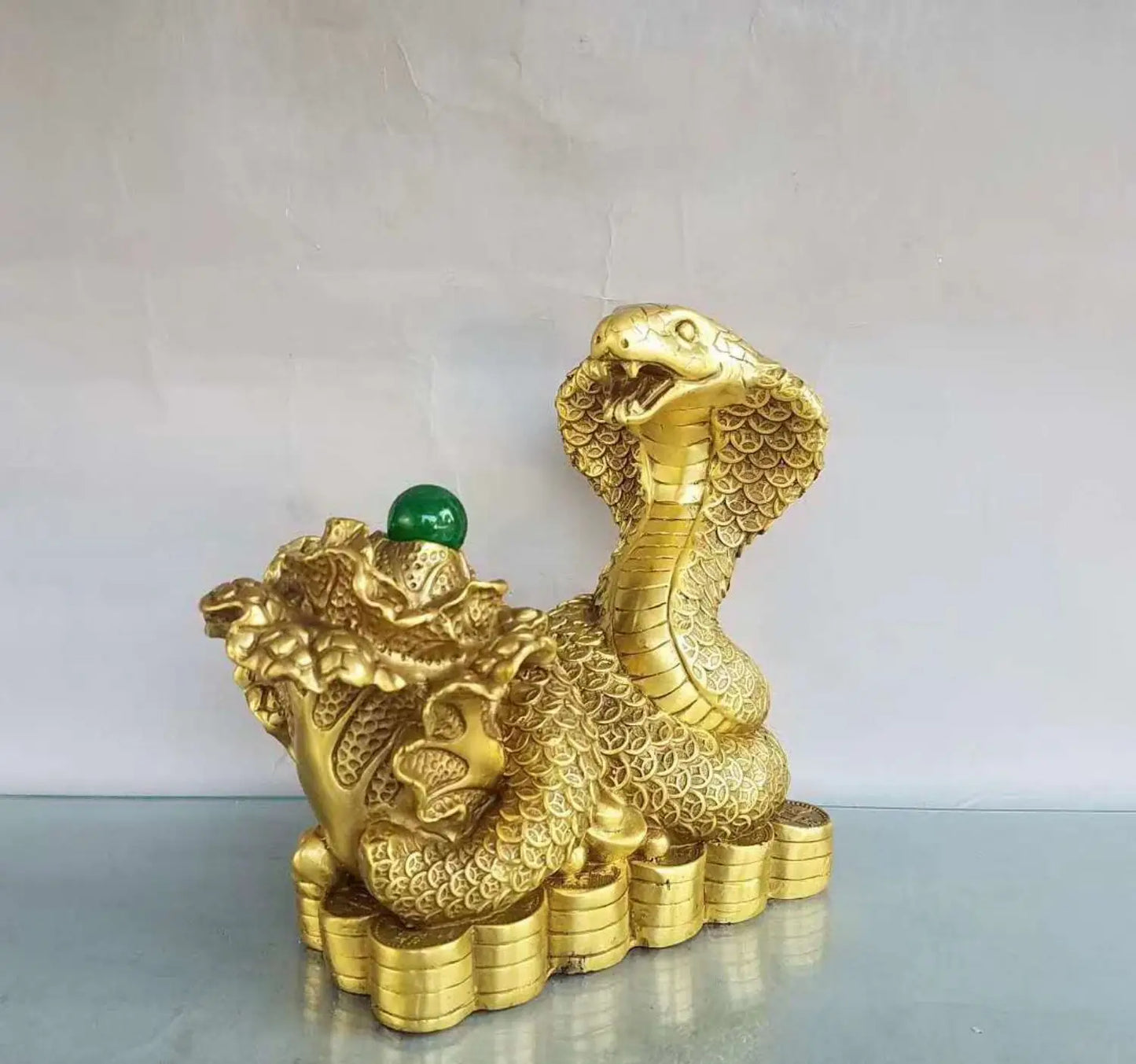 Southeast Asia Thailand HOME office SHOP thriving business GOOD LUCK Mascot golden Wealth Cobra snake God Brass statue