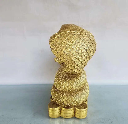 Southeast Asia Thailand HOME office SHOP thriving business GOOD LUCK Mascot golden Wealth Cobra snake God Brass statue