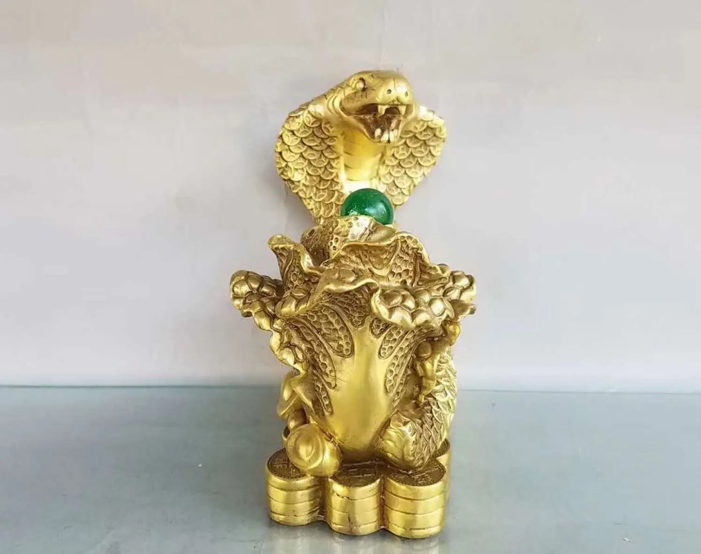 Southeast Asia Thailand HOME office SHOP thriving business GOOD LUCK Mascot golden Wealth Cobra snake God Brass statue