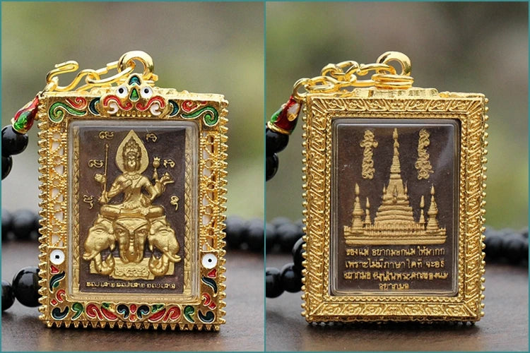 Southeast Asia Thailand Temple Efficacious talisman safe GOOD LUCK four-faced Buddha Ganesh God Buddha card Pendant Amulet