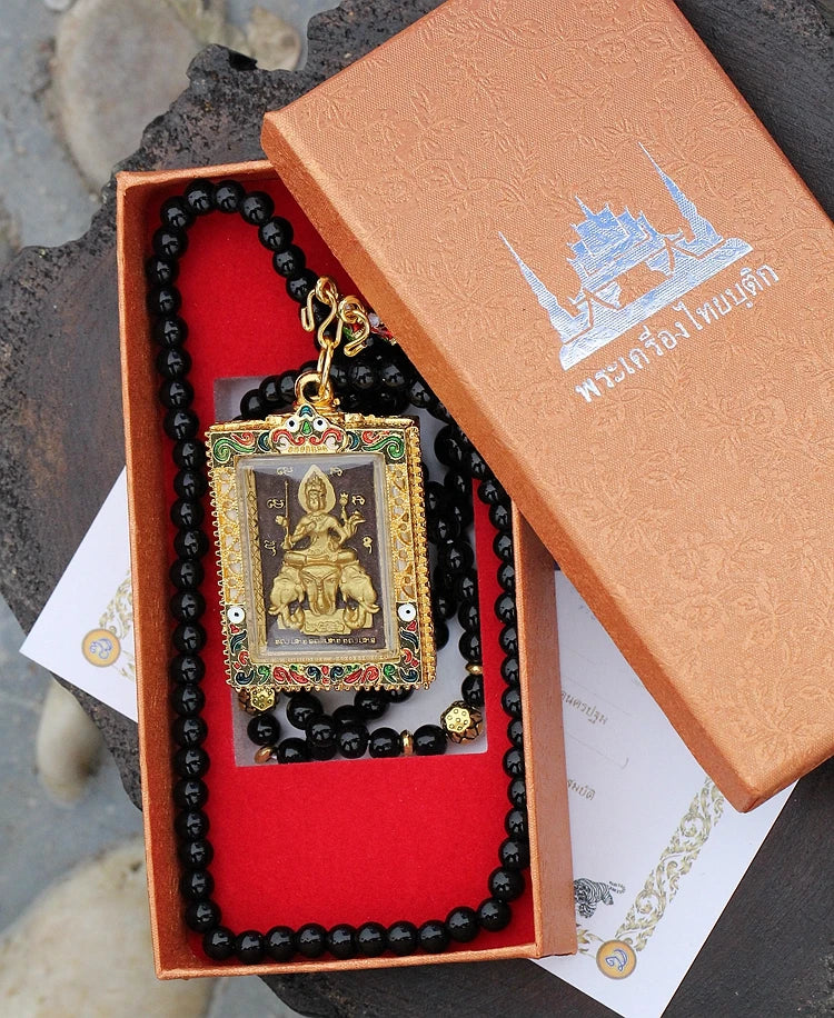 Southeast Asia Thailand Temple Efficacious talisman safe GOOD LUCK four-faced Buddha Ganesh God Buddha card Pendant Amulet