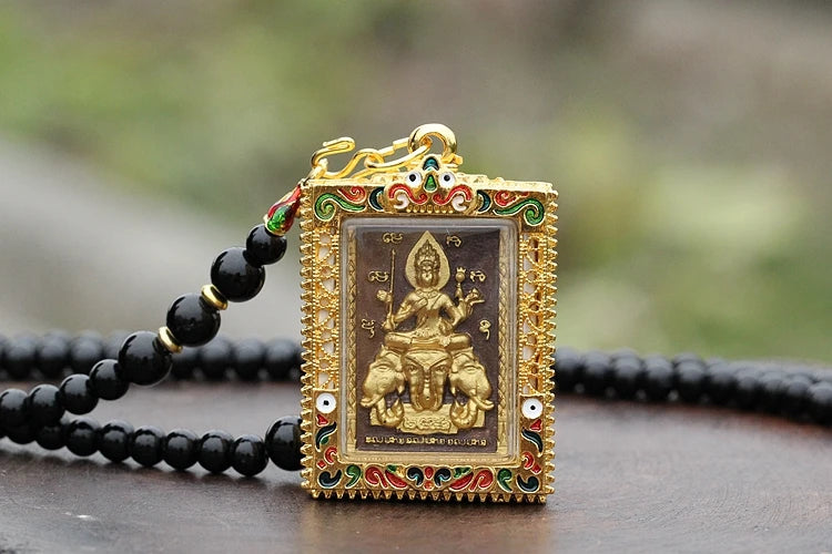 Southeast Asia Thailand Temple Efficacious talisman safe GOOD LUCK four-faced Buddha Ganesh God Buddha card Pendant Amulet