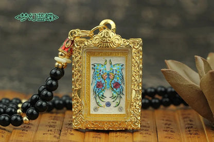 Southeast Asia Thailand Temple Greco Buddhist pocket talisman GOOD LUCK BLESS gold butterfly God Buddha card Pendant Amulet