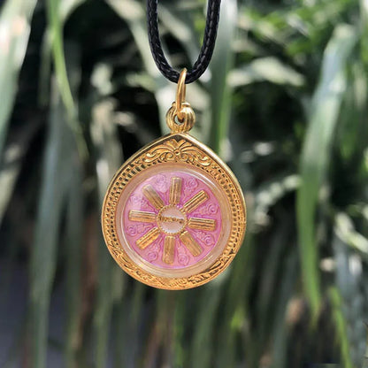 Southeast Asia Thailand Temple Greco Buddhist pocket talisman golden GOOD LUCK Safety wheel Buddha card Pendant Amulet