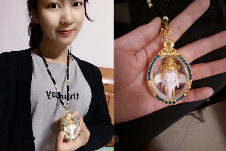 Southeast Asia Thailand Temple talisman bring wealth money GOOD LUCK God of wealth elephant GANESH Buddha Pendant Amulet A8