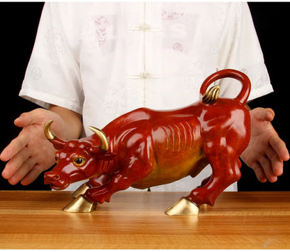 Southeast Asia high grade brass RED GOOD LUCK Wall Street Bull finance stock market cattle mascot HOME company brass statue