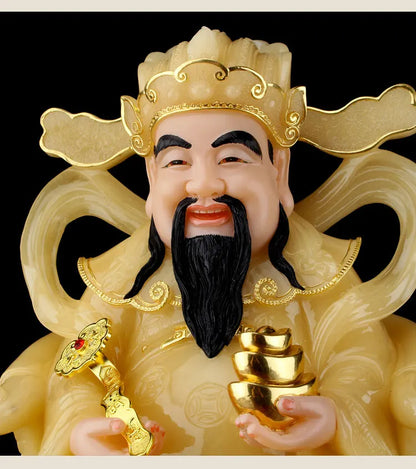 Southeast Asia high grade yellow jade God of wealth Mammon buddha statue CAI SHEN thriving business Money Drawing Good luck