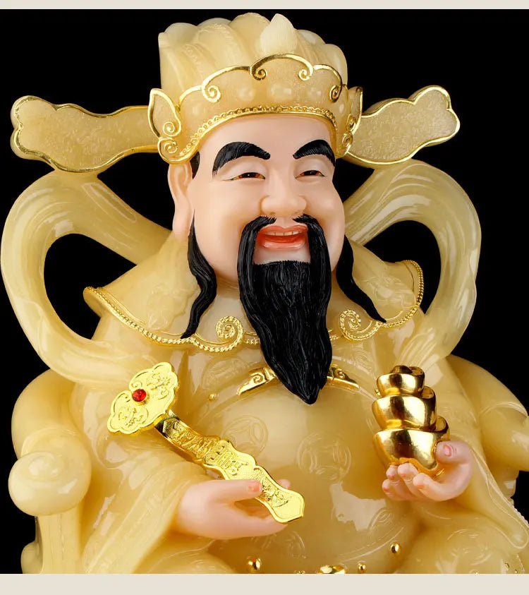 Southeast Asia high grade yellow jade God of wealth Mammon buddha statue CAI SHEN thriving business Money Drawing Good luck