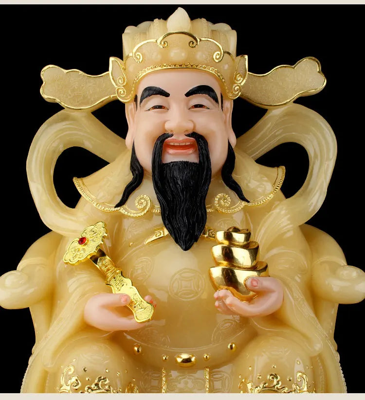 Southeast Asia high grade yellow jade God of wealth Mammon buddha statue CAI SHEN thriving business Money Drawing Good luck