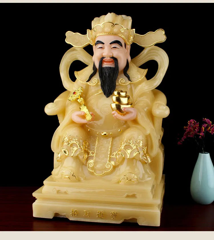 Southeast Asia high grade yellow jade God of wealth Mammon buddha statue CAI SHEN thriving business Money Drawing Good luck