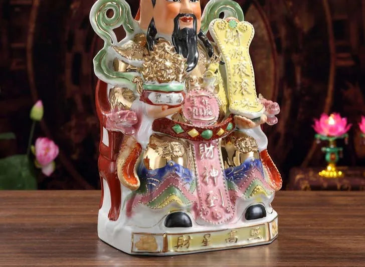 Southeast Asia temple efficacious Talisman buddha home altar family Mascot CAI SHEN YE God of wealth Porcelain Sculpture statue