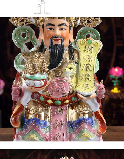 Southeast Asia temple efficacious Talisman buddha home altar family Mascot CAI SHEN YE God of wealth Porcelain Sculpture statue