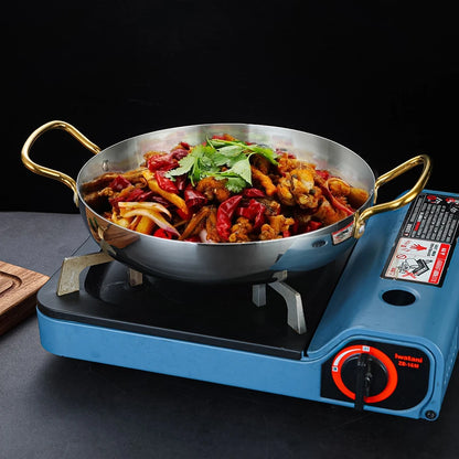 Spanish Seafood Rice Pot Double ear golden frying pan Pasta dish Round steak plate panelas olla Stainless steel dry pot utensils