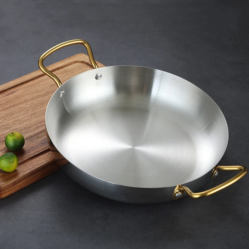 Spanish Seafood Rice Pot Double ear golden frying pan Pasta dish Round steak plate panelas olla Stainless steel dry pot utensils