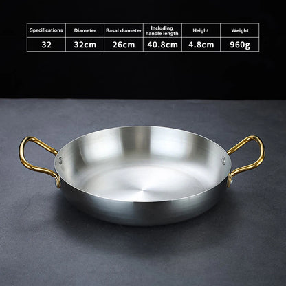 Spanish Seafood Rice Pot Double ear golden frying pan Pasta dish Round steak plate panelas olla Stainless steel dry pot utensils
