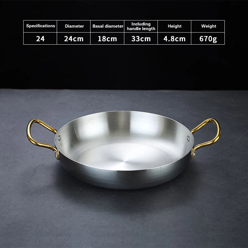 Spanish Seafood Rice Pot Double ear golden frying pan Pasta dish Round steak plate panelas olla Stainless steel dry pot utensils