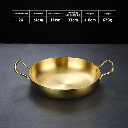 Spanish Seafood Rice Pot Double ear golden frying pan Pasta dish Round steak plate panelas olla Stainless steel dry pot utensils
