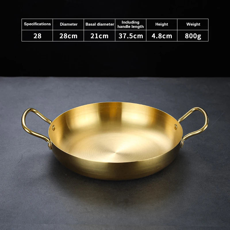 Spanish Seafood Rice Pot Double ear golden frying pan Pasta dish Round steak plate panelas olla Stainless steel dry pot utensils