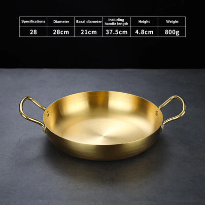 Spanish Seafood Rice Pot Double ear golden frying pan Pasta dish Round steak plate panelas olla Stainless steel dry pot utensils