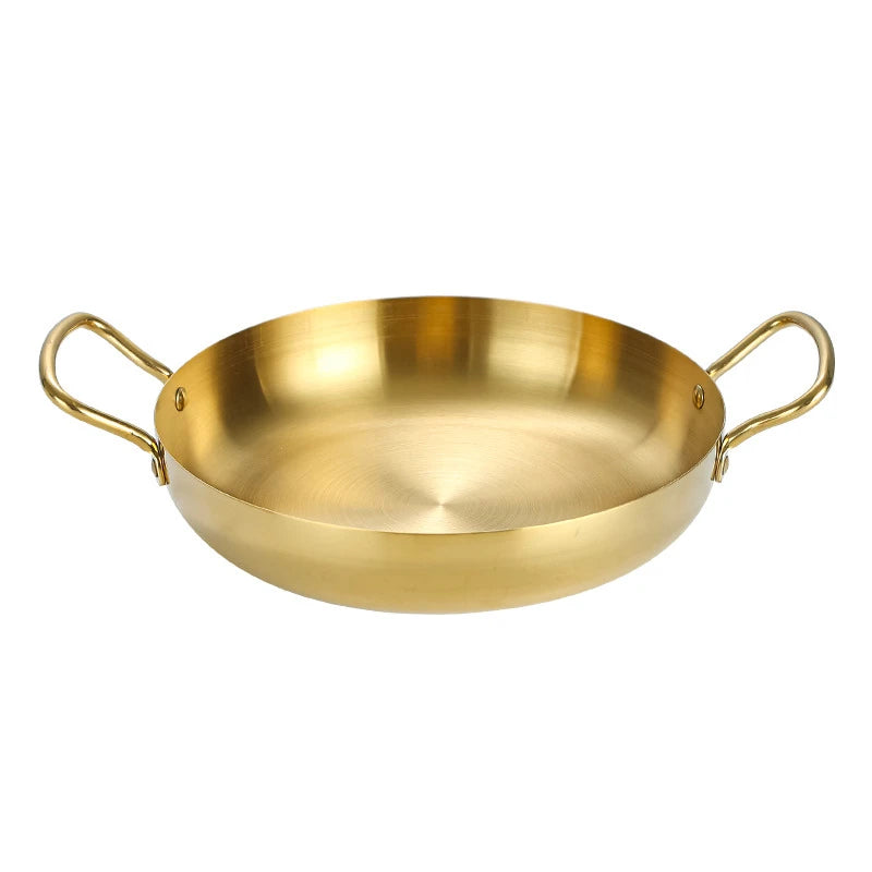 Spanish Seafood Rice Pot Double ear golden frying pan Pasta dish Round steak plate panelas olla Stainless steel dry pot utensils