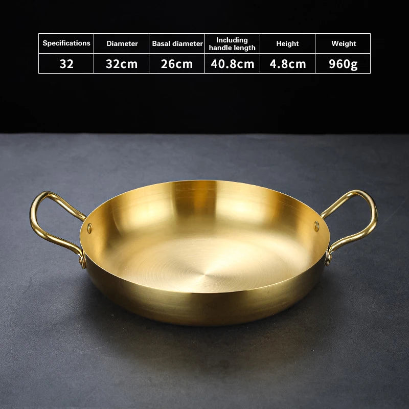 Spanish Seafood Rice Pot Double ear golden frying pan Pasta dish Round steak plate panelas olla Stainless steel dry pot utensils