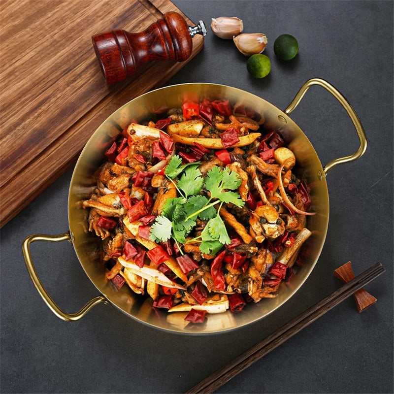 Spanish Seafood Rice Pot Double ear golden frying pan Pasta dish Round steak plate panelas olla Stainless steel dry pot utensils