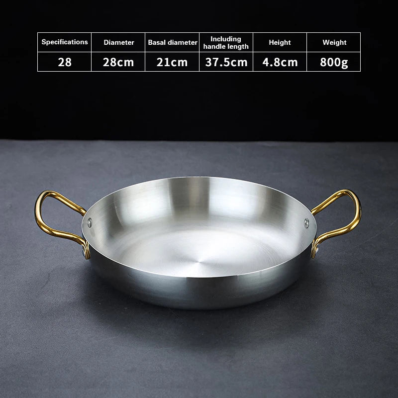 Spanish Seafood Rice Pot Double ear golden frying pan Pasta dish Round steak plate panelas olla Stainless steel dry pot utensils