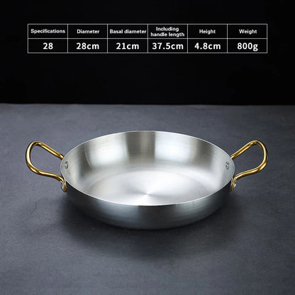 Spanish Seafood Rice Pot Double ear golden frying pan Pasta dish Round steak plate panelas olla Stainless steel dry pot utensils
