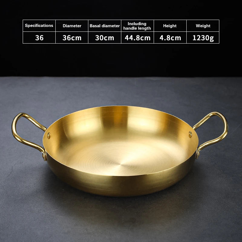 Spanish Seafood Rice Pot Double ear golden frying pan Pasta dish Round steak plate panelas olla Stainless steel dry pot utensils