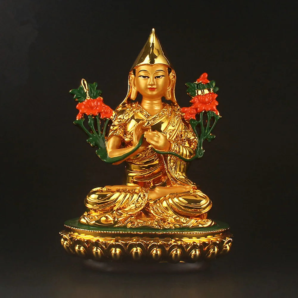 Special Design Gold Tsongkhapa Figurine Statue Three Tailsman Treasured Buddhsit Glass Steel Titetan Supplies Buddha Sculpture