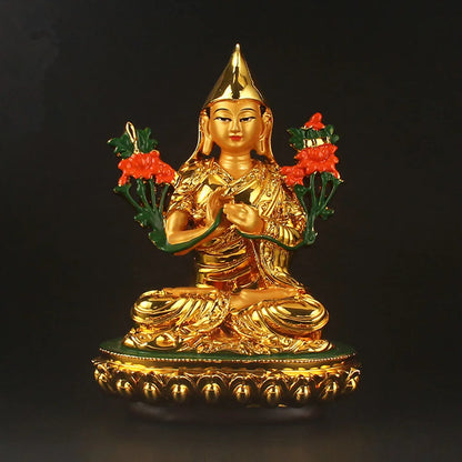 Special Design Gold Tsongkhapa Figurine Statue Three Tailsman Treasured Buddhsit Glass Steel Titetan Supplies Buddha Sculpture