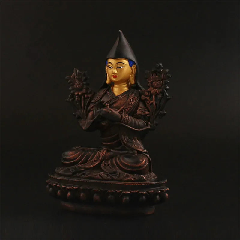 Special Design Gold Tsongkhapa Figurine Statue Three Tailsman Treasured Buddhsit Glass Steel Titetan Supplies Buddha Sculpture