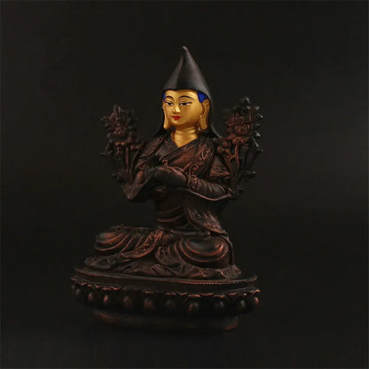 Special Design Gold Tsongkhapa Figurine Statue Three Tailsman Treasured Buddhsit Glass Steel Titetan Supplies Buddha Sculpture