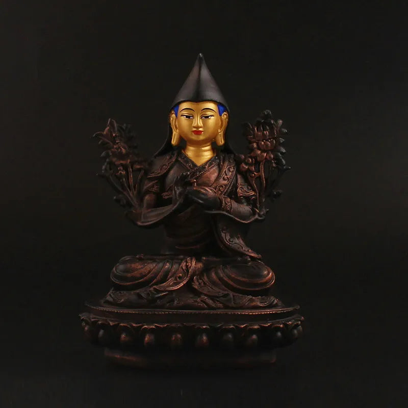 Special Design Gold Tsongkhapa Figurine Statue Three Tailsman Treasured Buddhsit Glass Steel Titetan Supplies Buddha Sculpture