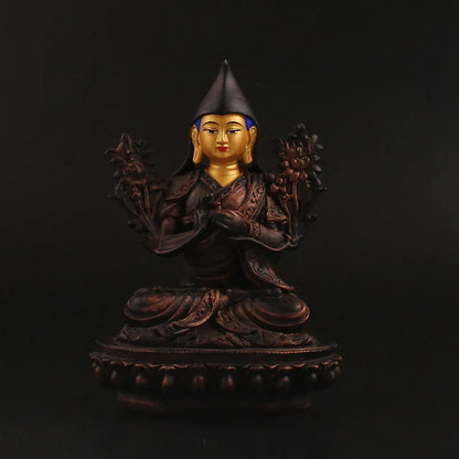 Special Design Gold Tsongkhapa Figurine Statue Three Tailsman Treasured Buddhsit Glass Steel Titetan Supplies Buddha Sculpture