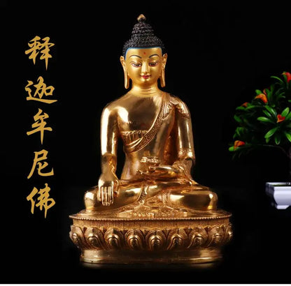 Special Offer 20CM HOME family efficacious Talisman # Buddhism full Gilding Gold-plated Shakyamuni Buddha statue-