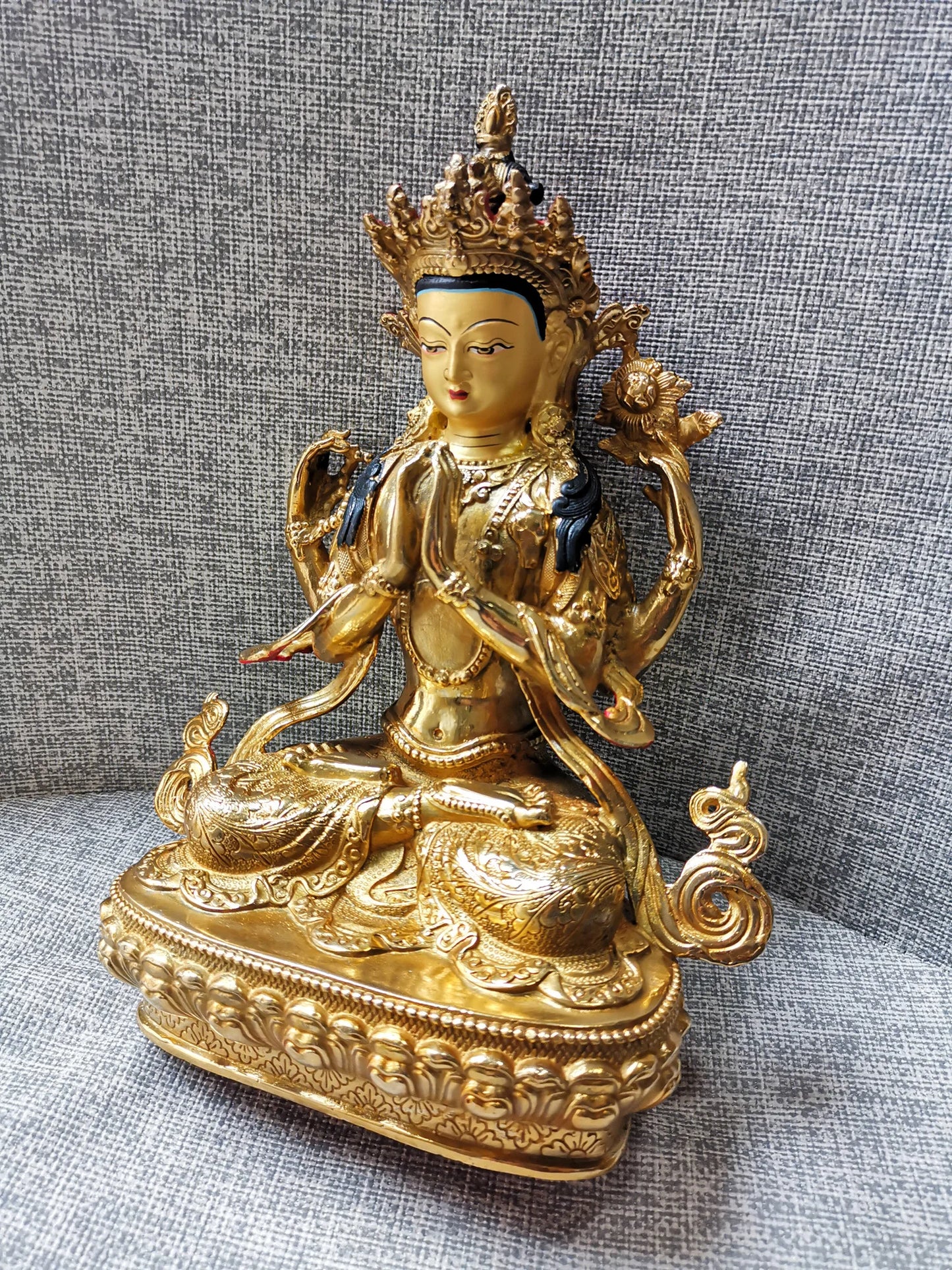 Special Offer # Buddhism Tibet HOME family gilded copper Four-armed Avalokitesvara GUAN YIN Buddha statue safe health good luck