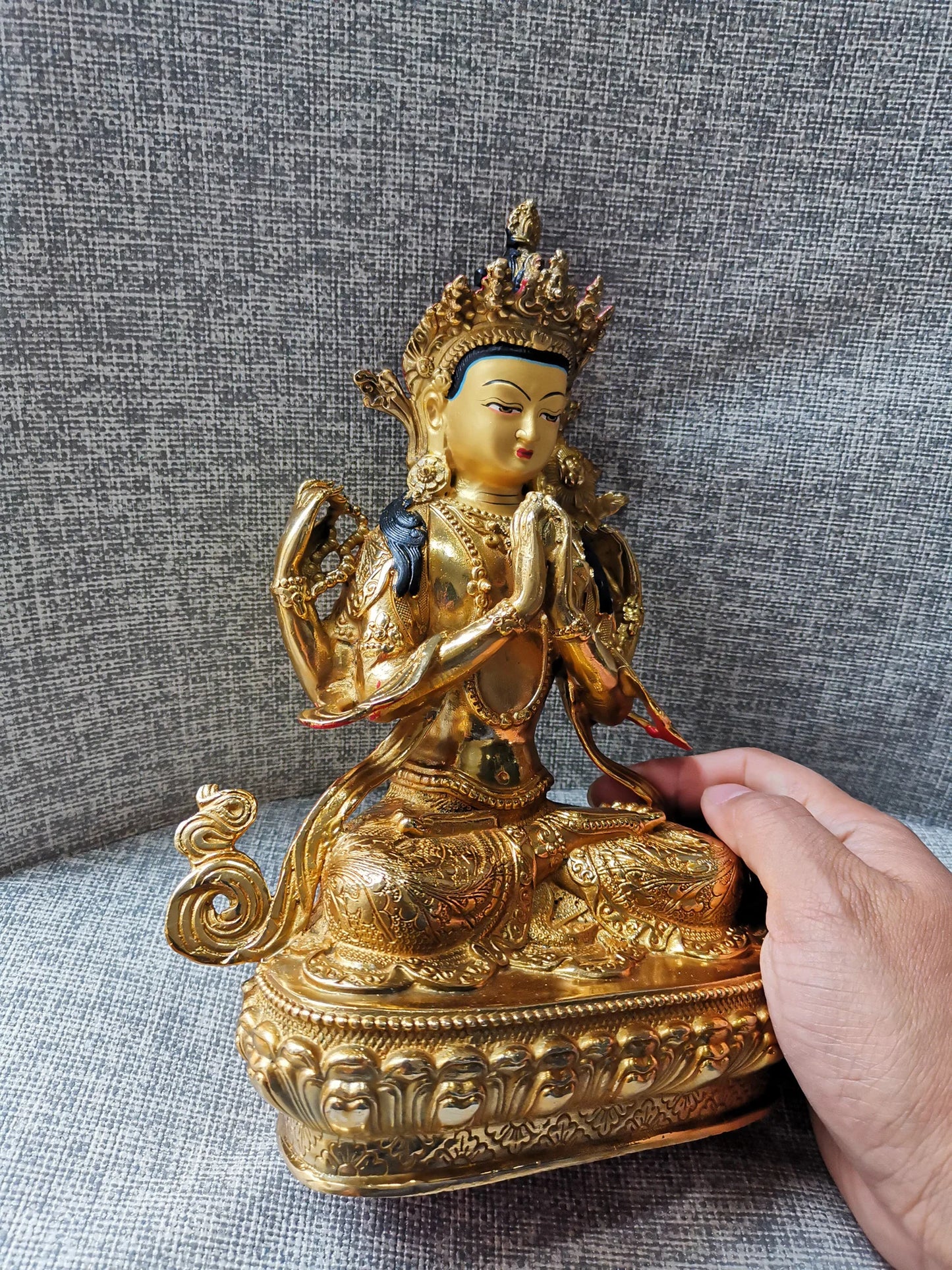 Special Offer # Buddhism Tibet HOME family gilded copper Four-armed Avalokitesvara GUAN YIN Buddha statue safe health good luck